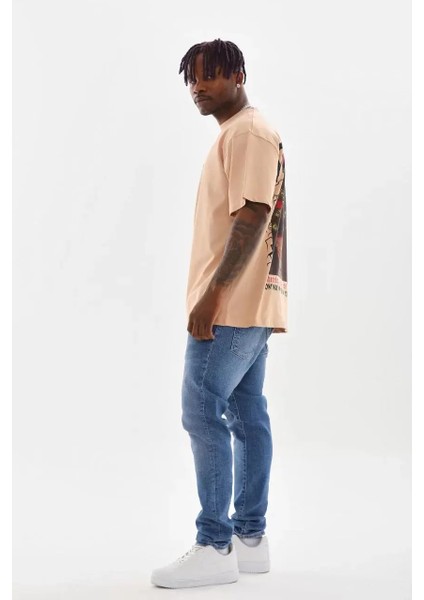 Baskılı Oversize T-Shirt - Bej