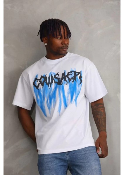Baskılı Oversize T-Shirt - Beyaz