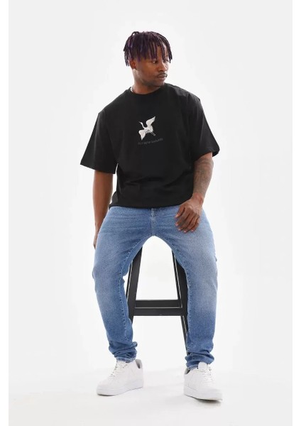 Baskılı Oversize T-Shirt - Siyah