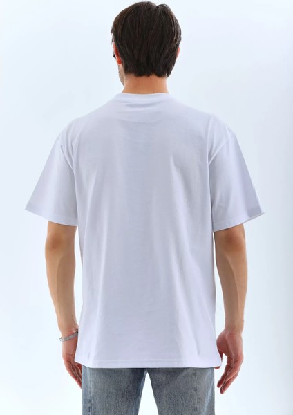 Oversize Taşlı Bisiklet Yaka T-Shirt - Beyaz fiyatları