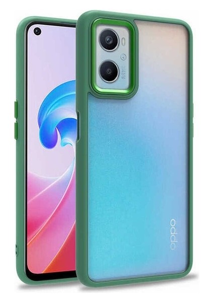 Oppo A96 4g Uyumlu Kılıf Sert Silikon Renkli Şerit Tasarımlı Parlak Flora Kapak Yeşil