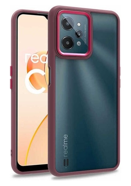 Realme C31 Uyumlu Kılıf Sert Silikon Renkli Şerit Tasarımlı Parlak Flora Kapak, Kırmızı