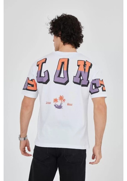 Erkek Ön ve Arka Baskılı T-Shirt - Beyaz fırsatları