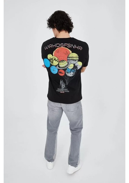 Erkek Penye Baskılı T-Shirt - Siyah fiyatları