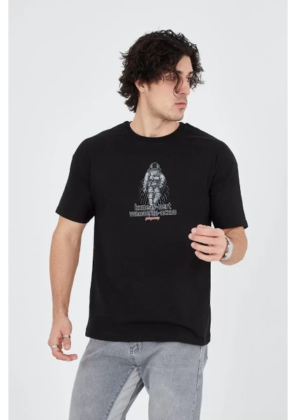 Erkek Penye Baskılı T-Shirt - Siyah modelleri