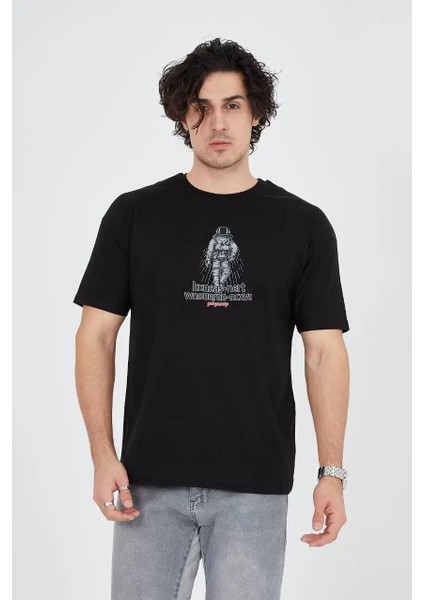 Erkek Penye Baskılı T-Shirt - Siyah fırsatları