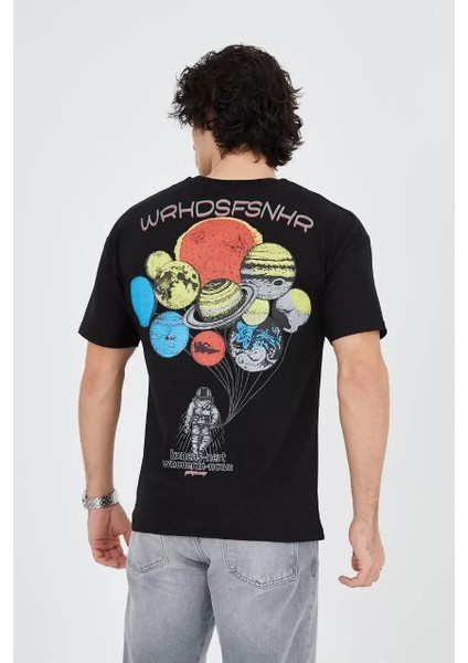 Erkek Penye Baskılı T-Shirt - Siyah indirimleri