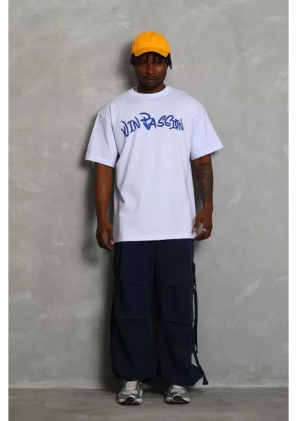 Oversize Baskılı Bisiklet Yaka T-Shirt - Beyaz indirimleri