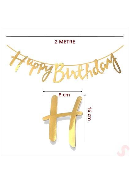 Happy Birthday Parlak Karton Kaligrafi Banner, 2 mt - Altın fiyatları