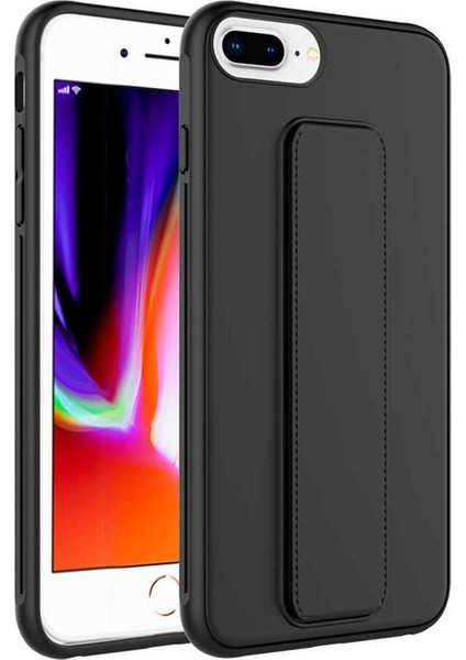 Apple iPhone 8 Plus Uyumlu Kılıf Qstand Kapak, Siyah