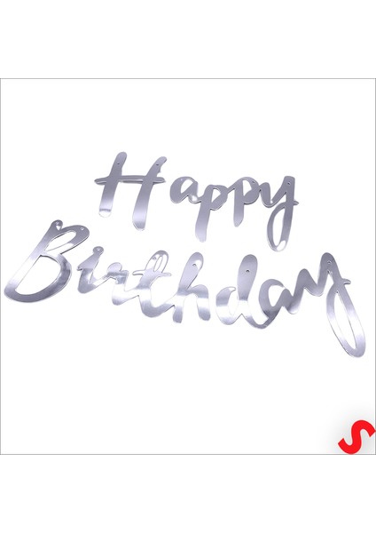 Happy Birthday Parlak Karton Kaligrafi Banner, 2 mt - Gümüş fırsatları