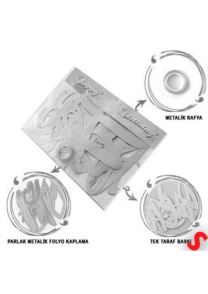 Happy Birthday Parlak Karton Kaligrafi Banner, 2 mt - Gümüş indirimleri