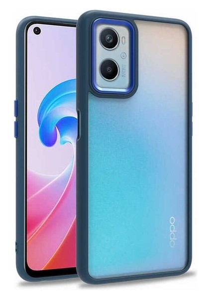 Oppo A76 Uyumlu Kılıf Sert Silikon Renkli Şerit Tasarımlı Parlak Flora Kapak Mavi