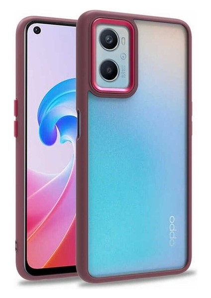 Oppo A76 Uyumlu Kılıf Sert Silikon Renkli Şerit Tasarımlı Parlak Flora Kapak Kırmızı