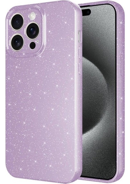 Apple iPhone 15 Pro Max Uyumlu Kılıf Kamera Korumalı Simli Lüks Koton Kapak, Lila