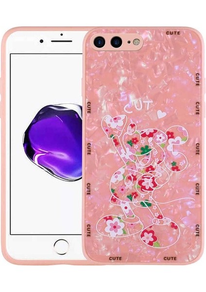 Apple iPhone 7 Plus Uyumlu Kılıf Desenli Sert Silikon Mumila Kapak, Pink Mouse