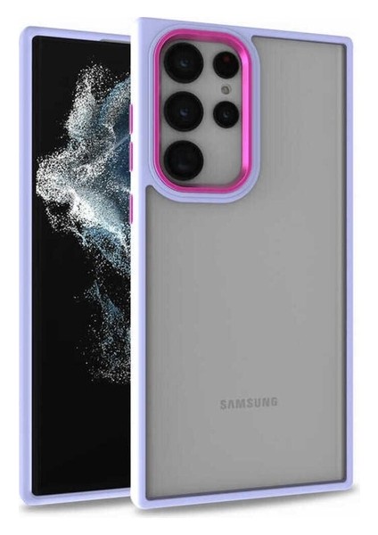 Samsung Galaxy S22 Ultra Uyumlu Kılıf Sert Silikon Renkli Şerit Tasarımlı Parlak Flora Kapak, Lila