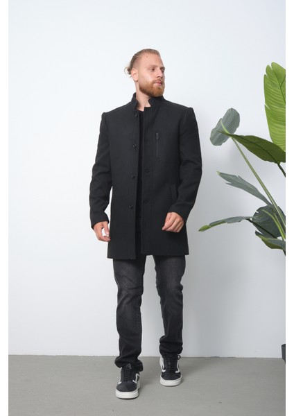 Erkek Antrasit Dik Yaka Kaşmir Kumaş Kaşe Kaban fırsatları