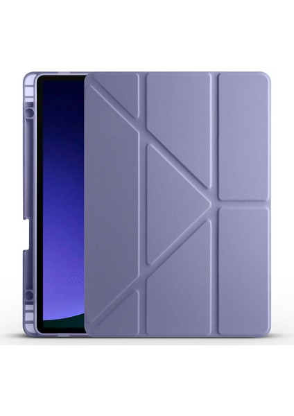Samsung Galaxy Tab S9 Fe Uyumlu Tablet Kılıfı Tri Folding Kalem Bölmeli Kılıf, Mor