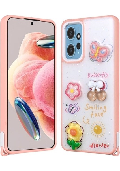 Xiaomi Redmi Note 12 4g Uyumlu Kılıf Parlayan Simli Kabartma Figürlü Cevze Kapak