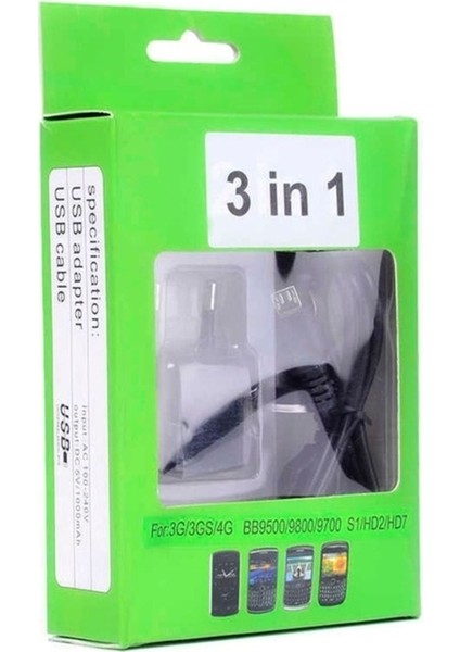 Black Berry 3 In 1 Şarj Seti