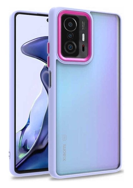 Xiaomi Mi 11T Pro 5g Uyumlu Kılıf Sert Silikon Renkli Şerit Tasarımlı Parlak Flora Kapak, Lila