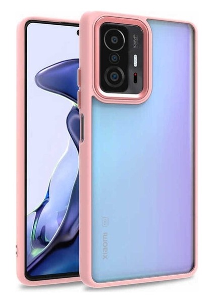 Xiaomi Mi 11T 5g Uyumlu Kılıf Sert Silikon Renkli Şerit Tasarımlı Parlak Flora Kapak, Rose Gold