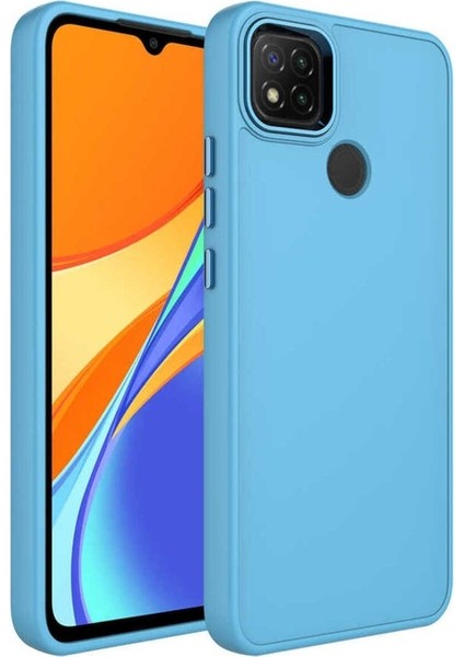 Xiaomi Redmi 9c Uyumlu Kılıf Metal Çerçeve ve Buton Tasarımlı Silikon Luna Kapak Sierra Mavi
