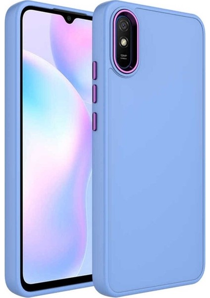 Xiaomi Redmi 9A Uyumlu Kılıf Metal Çerçeve ve Buton Tasarımlı Silikon Luna Kapak, Lila