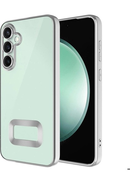 Samsung Galaxy S23 Fe Uyumlu Kılıf Kamera Korumalı Logo Gösteren Omega Kapak, Gümüş