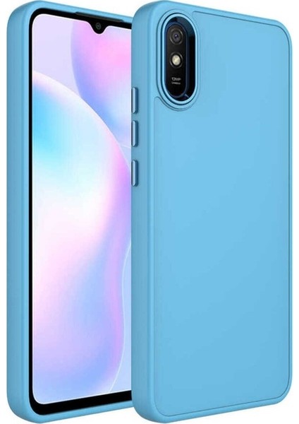Xiaomi Redmi 9A Uyumlu Kılıf Metal Çerçeve ve Buton Tasarımlı Silikon Luna Kapak Sierra Mavi