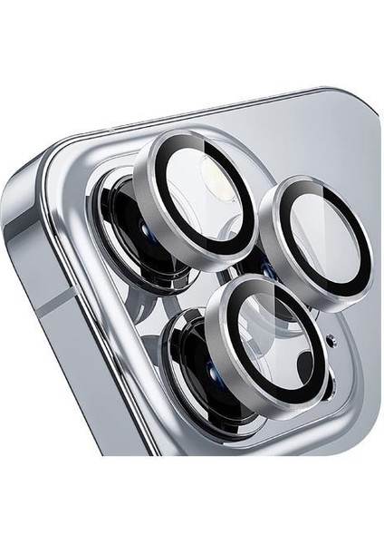 Iphone 16 / 16 Plus Ile Uyumlu Darbeye Dayanıklı Safir Kamera Lens Koruyucu Gümüş