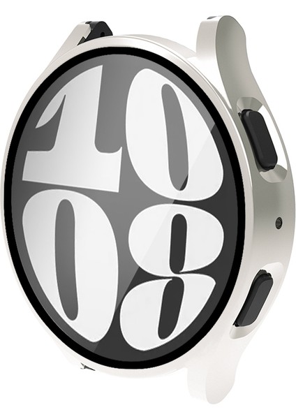 Samsung Galaxy Watch 6 44 mm Uyumlu Silikon Sert Pc Kasa ve Tpu Ekran Koruyucu 360 Koruma Gard 14 Starlight