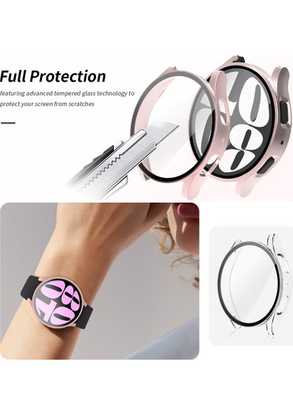 Samsung Galaxy Watch 6 44 mm Uyumlu Silikon Sert Pc Kasa ve Tpu Ekran Koruyucu 360 Koruma Gard 14 Starlight indirimleri