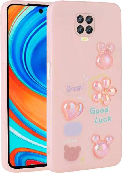 Xiaomi Redmi Note 9 Pro Uyumlu Kılıf Kabartma Figürlü Parlak Toys Silikon Kapak, Pembe