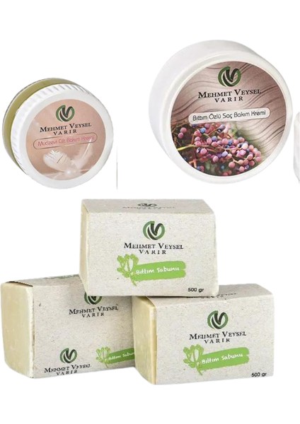3 Kalıp Bıttım Sabunu - Saç Bakım Kremi 250 Ml - Mucizevi Cilt Bakım Kremi 50ml- Bıttım Sabunu 500gr