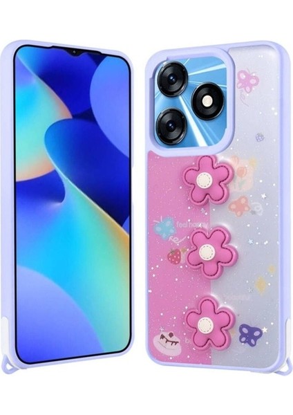 Tecno Spark 10C Uyumlu Kılıf Parlayan Simli Kabartma Figürlü Cevze Kapak