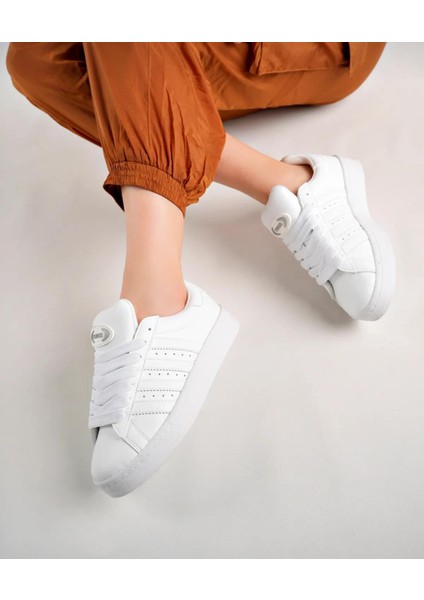 Unisex Klasik Bağcıklı Ortopedik Spor Sneaker Ayakkabı-Beyaz