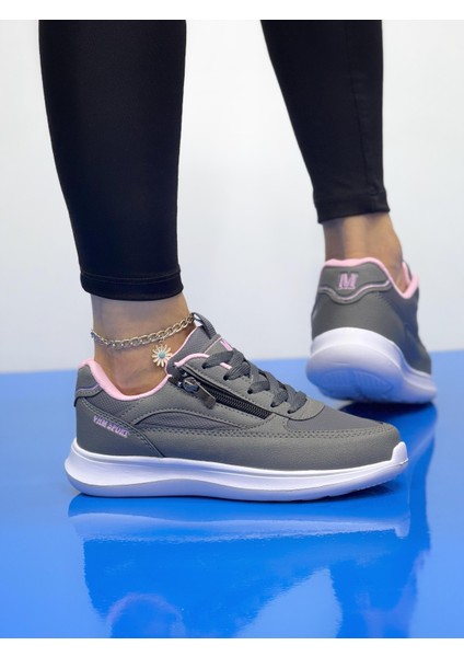Kadın Fermuarlı Fuspetli Faylon Taban Spor Ayakkabı-Füme