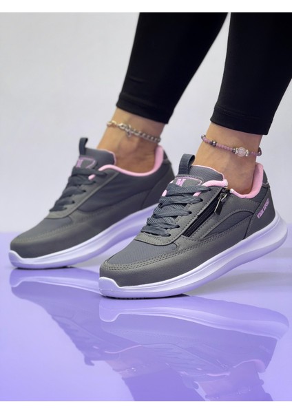 Kadın Fermuarlı Fuspetli Faylon Taban Spor Ayakkabı-Füme fiyatları