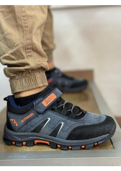 Bantlı Kısa Çocuk Spor Outdoor Ayakkabı-Lacivert-Oranj