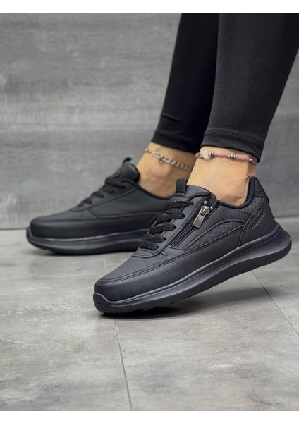 Kadın Fermuarlı Fuspetli Faylon Taban Spor Ayakkabı-Siyah fırsatları