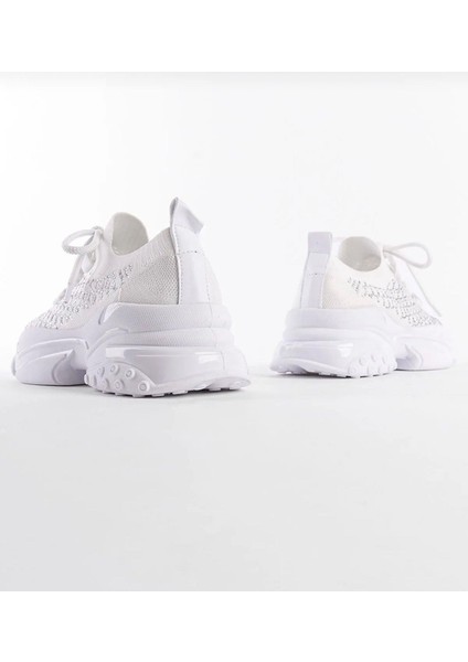 Bağcıklı Taş Desenli Kadın Spor Ayakkabı-Beyaz modelleri