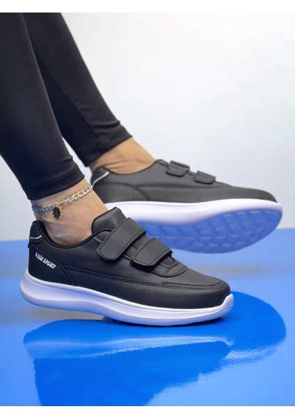 Kadın Bantlı Fuspetli Faylon Taban Spor Ayakkabı-Siyah-Beyaz modelleri