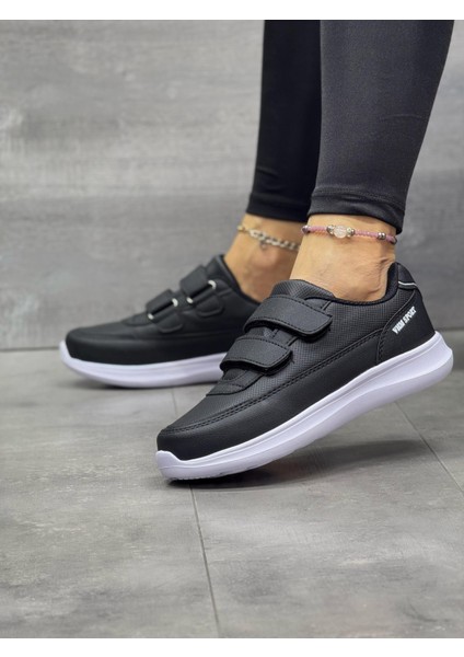 Kadın Bantlı Fuspetli Faylon Taban Spor Ayakkabı-Siyah-Beyaz fırsatları