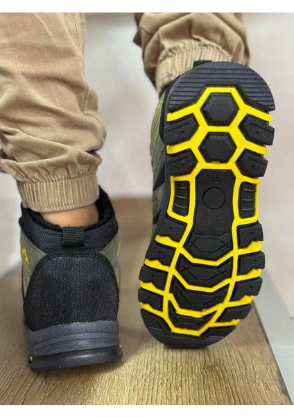 Bantlı Unisex Uzun Çocuk Spor Outdoor Ayakkabı-Haki-Sarı fiyatları