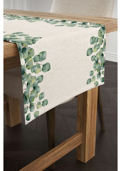 Keten Görünümlü Yaprak Desenli Runner 40X140