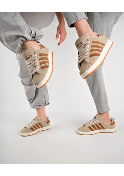 Unisex Klasik Bağcıklı Ortopedik Spor Sneaker Ayakkabı-Bej