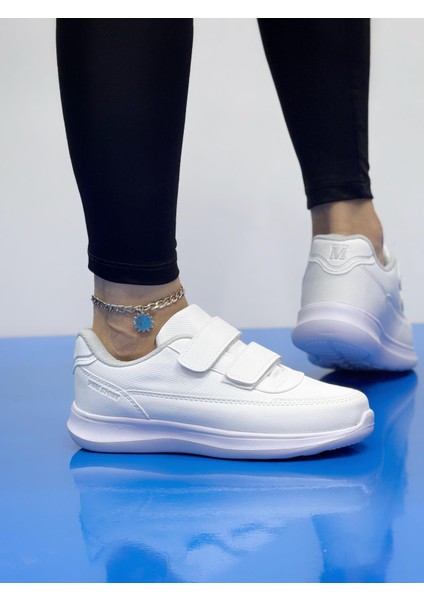 Kadın Bantlı Fuspetli Faylon Taban Spor Ayakkabı-Beyaz fiyatları