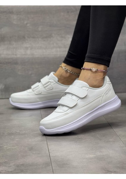 Kadın Bantlı Fuspetli Faylon Taban Spor Ayakkabı-Beyaz fırsatları